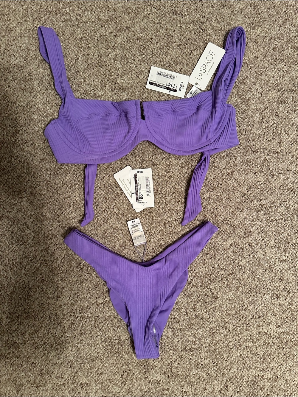 l*space Lavender Ribbed Underwire Bikini Set